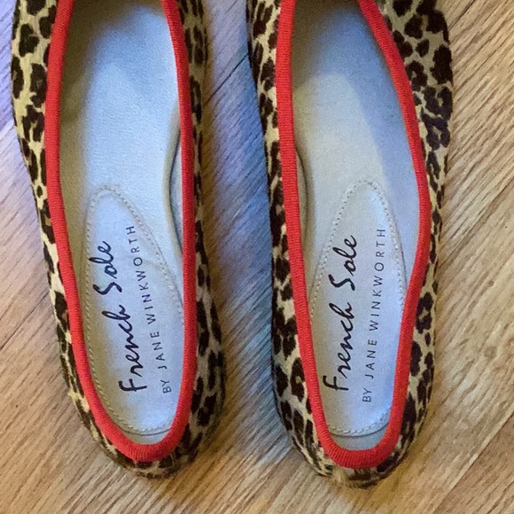 French Sole Jane Winkworth India Leopard Hair Red Trim Leather Ballet Flats 35 - Picture 3 of 9